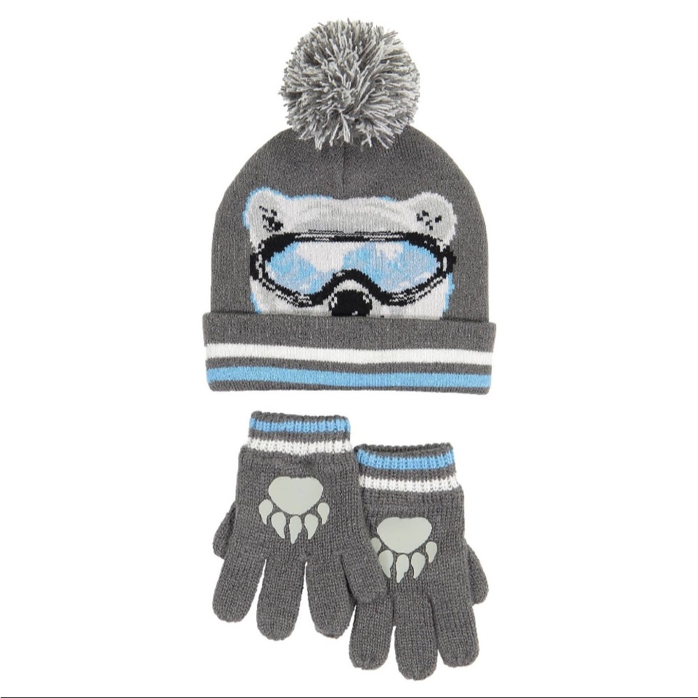 Andy & Evan Kids Gray and Blue Bear Beanie and Gloves Set